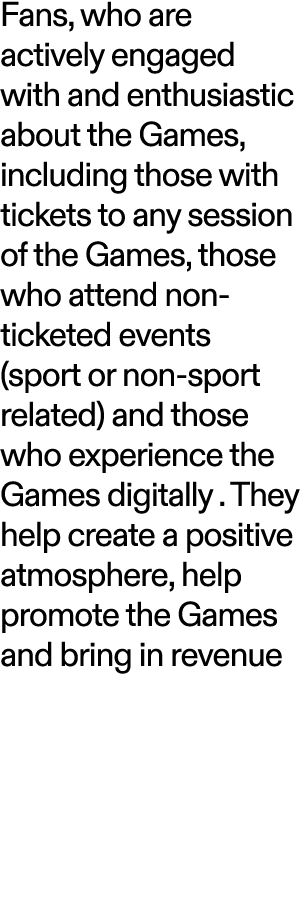Fans, who are actively engaged with and enthusiastic about the Games, including those with tickets to any session of ...
