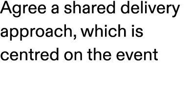 Agree a shared delivery approach, which is centred on the event 