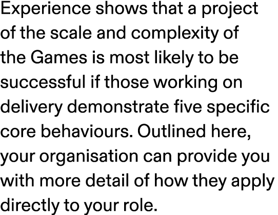 Experience shows that a project of the scale and complexity of the Games is most likely to be successful if those wor...