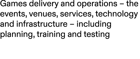 Games delivery and operations – the events, venues, services, technology and infrastructure – including planning, tra...