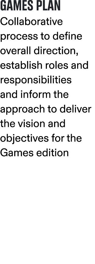 games plan Collaborative process to define overall direction, establish roles and responsibilities and inform the app...