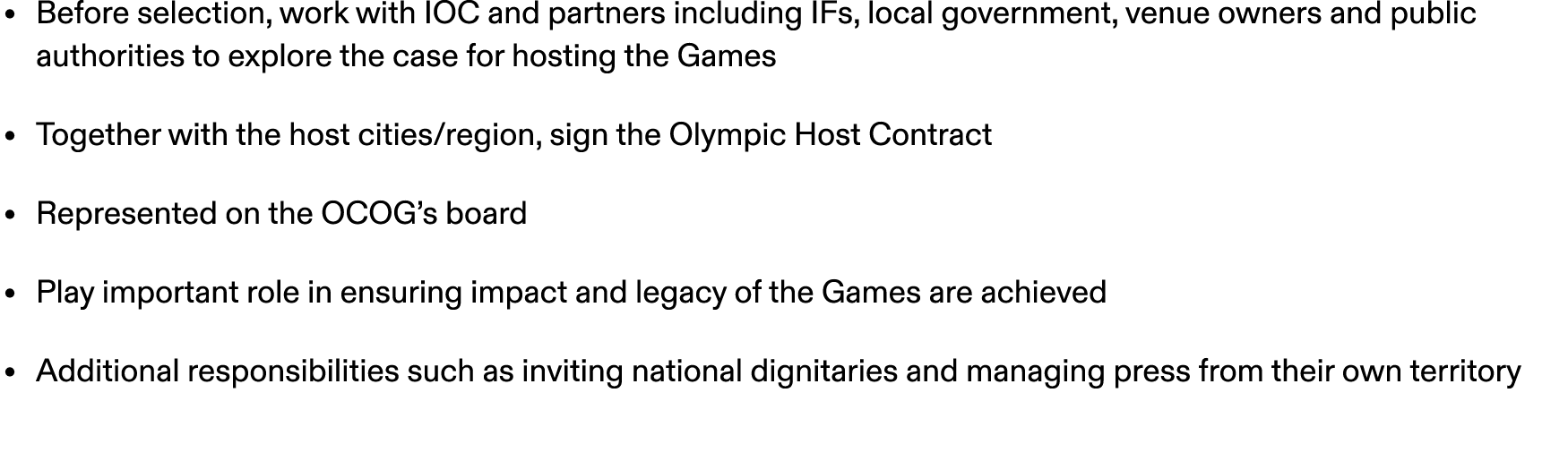 • Before selection, work with IOC and partners including IFs, local government, venue owners and public authorities t...