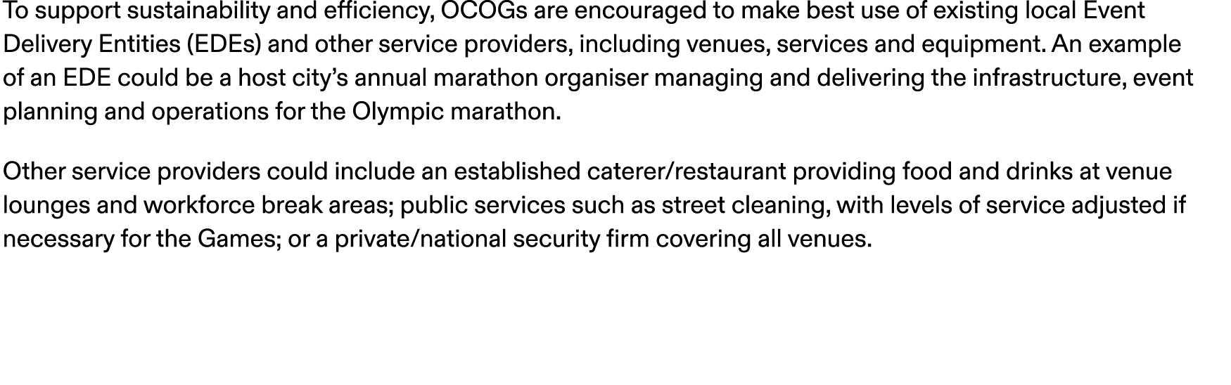 To support sustainability and efficiency, OCOGs are encouraged to make best use of existing local Event Delivery Enti...